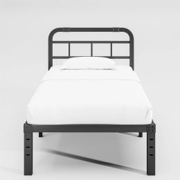 Twin XL Size Heavy Duty Black Metal Platform Bed Frame with Headboard