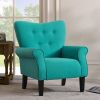 Modern Wing Back Accent Chair Roll Arm Living Room Cushion with Wooden Legs, Mallard Teal(D0102HEB527)