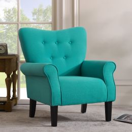 Modern Wing Back Accent Chair Roll Arm Living Room Cushion with Wooden Legs, Mallard Teal(D0102HEB527)