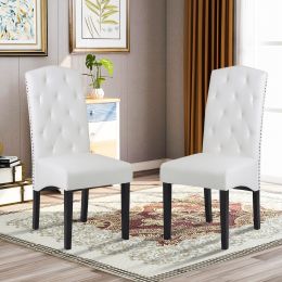 Dining PU Chair with Solid Wood Legs, 18.11&quot; L x 24.01&quot; W x 40.95&quot; H White(D0102HEC41V)