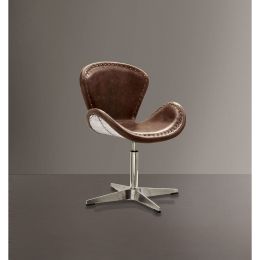 ACME Brancaster Accent Chair (1Pc) in Retro Brown Top Grain Leather & Aluminum YF(D0102HECKKW)