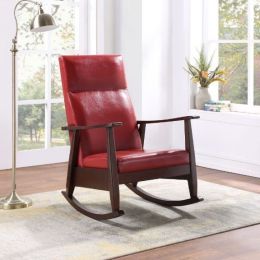 Raina Rocking Chair, Red PU & Espresso Finish(D0102HH7EM8)