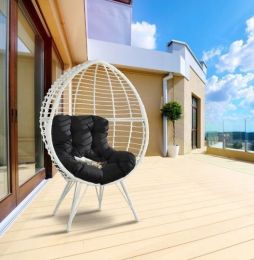 Galzed Patio Lounge Chair, Black Fabric & White Wicker(D0102HH7RG6)