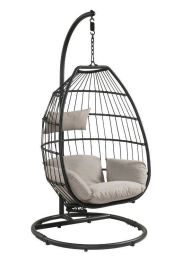 Oldi Patio Hanging Chair with Stand, Beige Fabric & Black Wicker(D0102HH7RGT)