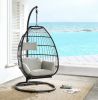 Oldi Patio Hanging Chair with Stand, Beige Fabric & Black Wicker(D0102HH7RGT)