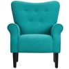 Modern Wing Back Accent Chair Roll Arm Living Room Cushion with Wooden Legs, Mallard Teal(D0102HEB527)