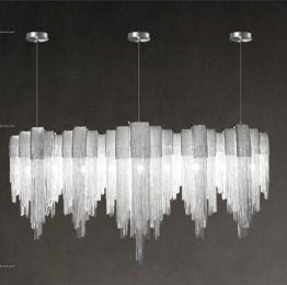 Nordic Luxury Villa Design Tassel Aluminum Chain Living Room Chandelier (Option: Silver-White light-110CM)