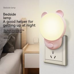 Coria Private Model New Exotic Bear Plug-in Small Night Lamp (Option: Pink-US)