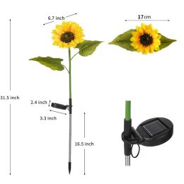 Led Solar Sunflower Three Head Lawn Garden Decorative Landscape Outdoor Lamp (Size: Large)