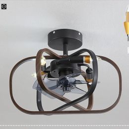 Idyllic American Fan Lamp Nordic Minimalist Dining Room (Option: Dark wood diameter47-220V)