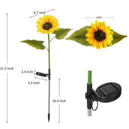 Led Solar Sunflower Three Head Lawn Garden Decorative Landscape Outdoor Lamp (Size: Small)