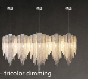 Nordic Luxury Villa Design Tassel Aluminum Chain Living Room Chandelier (Option: Silver-Tricolor dimming-160CM)