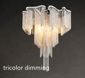 Nordic Light Luxury Tassel Aluminum Chain Living Room Ceiling (Option: Silver-Tricolor dimming-100x90cm)