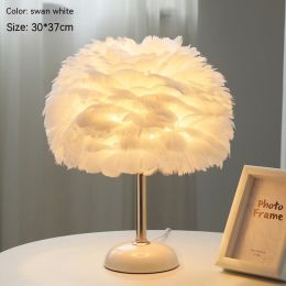 Feather Table Lamp Bedroom Girl Bed Head Creative Simple (Option: Pure White-Warm Light-EU)